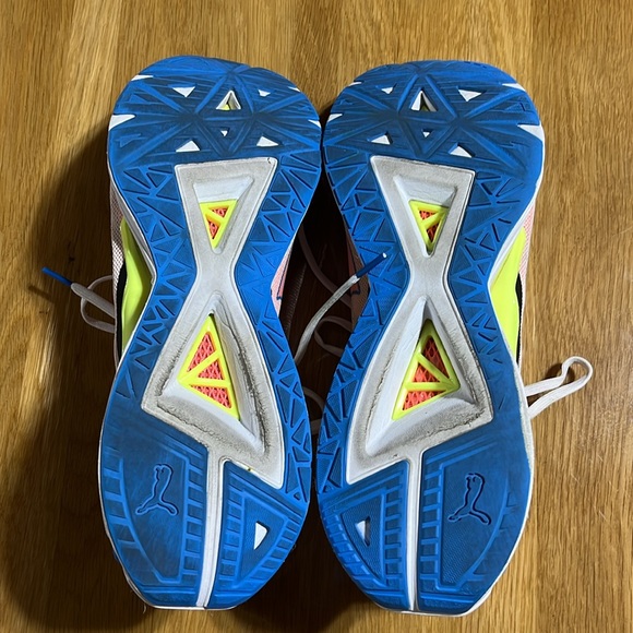Preowned Men’s Puma Ultraride running shoe, coral/ blue/ white/black, size 12 - Picture 4 of 9